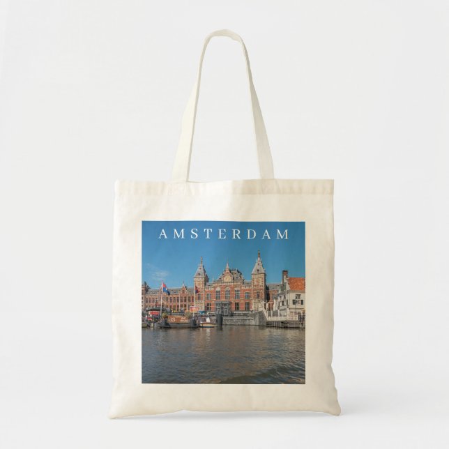 Amsterdams centrala Station-vy i påsen Tygkasse (Framsidan)