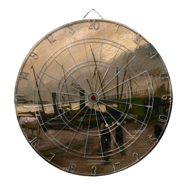 Amsterdams fiskares hamnstorm av Vincent Gogh Darttavla (Framsidan)