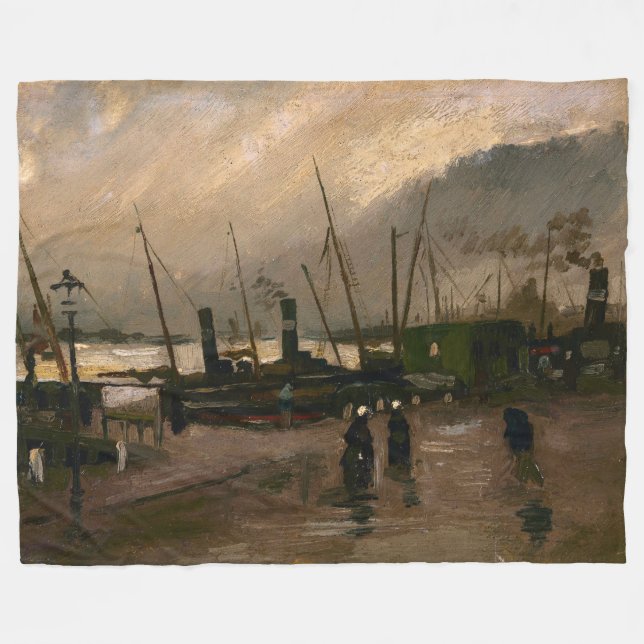 Amsterdams fiskares hamnstorm av Vincent Gogh Fleecefilt (Framsidan (Horisontell))