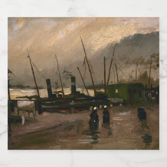 Amsterdams fiskares hamnstorm av Vincent Gogh Spritflaskor Etikett (Enkel etikett)