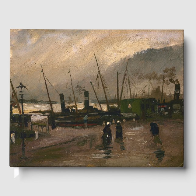 Amsterdams fiskarhamn i storm av Vincent Gogh Gästböcker (Framsida)