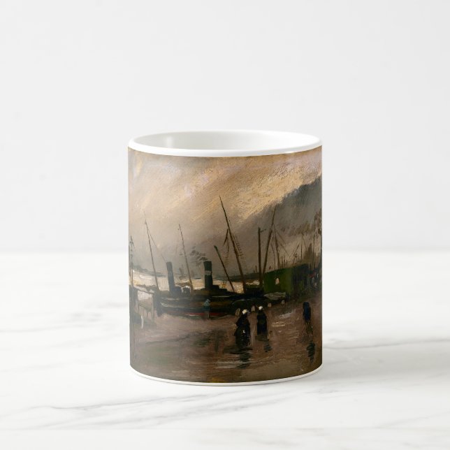 Amsterdams fiskarhamn i storm av Vincent Gogh Kaffemugg (Center)