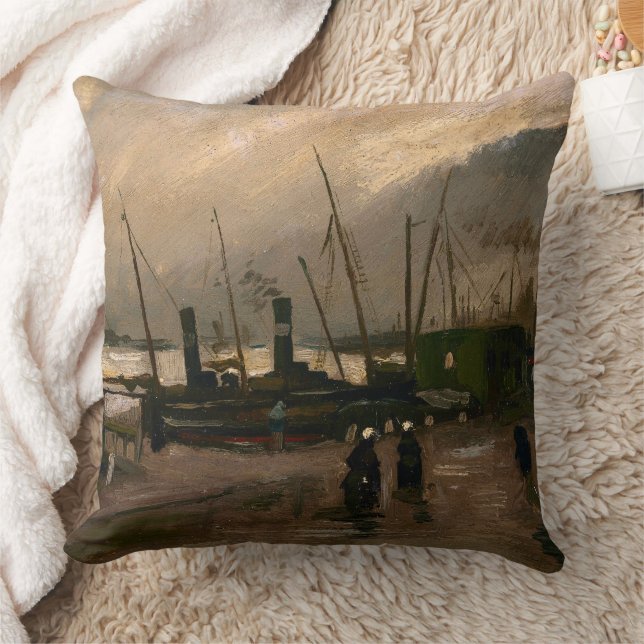 Amsterdams fiskarhamn i storm av Vincent Gogh Kudde (Filt)