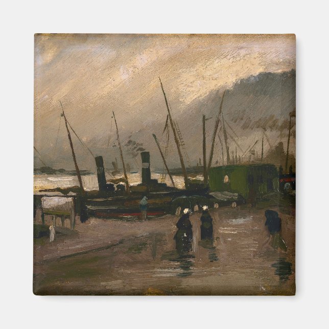Amsterdams fiskarhamn i storm av Vincent Gogh Magnet (Framsidan)