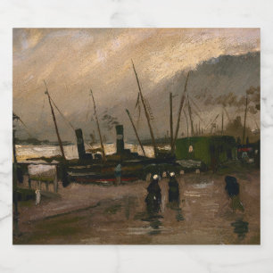 Amsterdams fiskarhamn i storm av Vincent Gogh Ölflaska Etikett