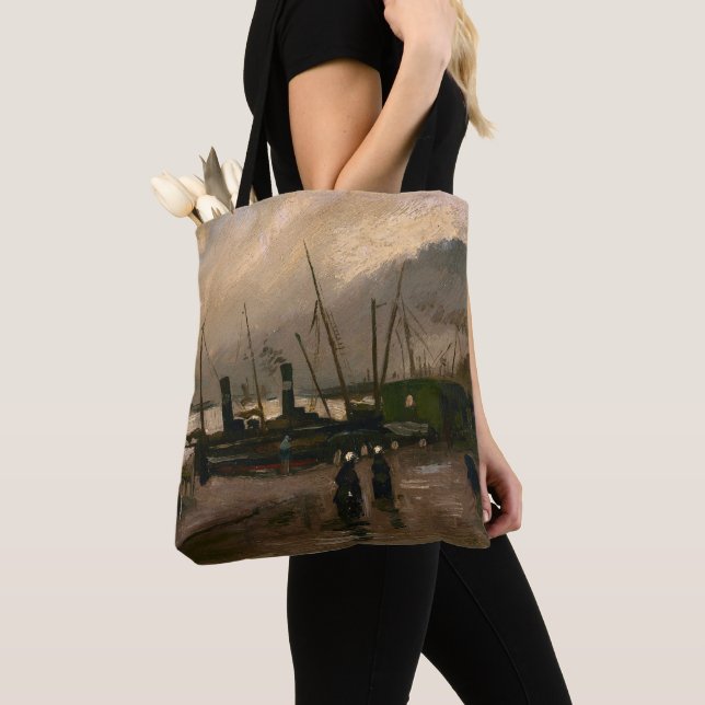 Amsterdams fiskarhamn i storm av Vincent Gogh Tygkasse (Närbild)