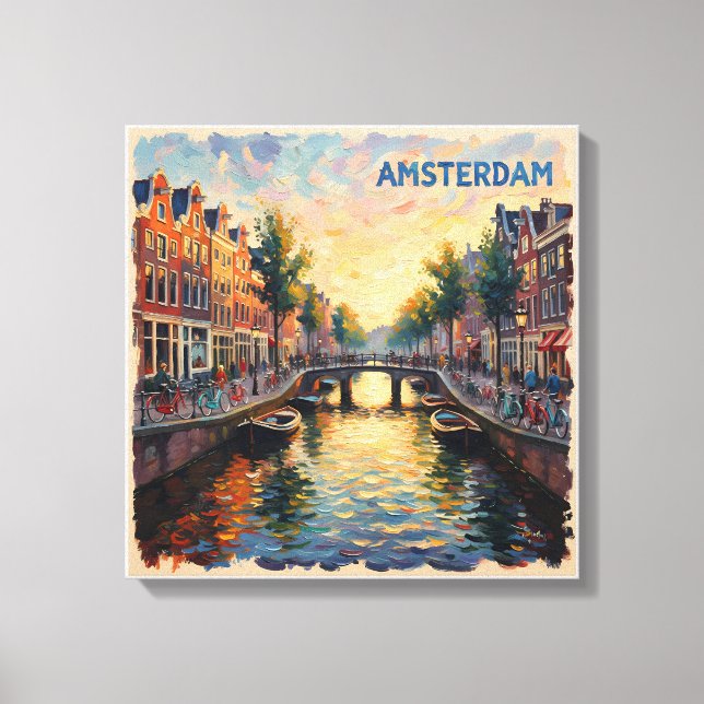 Amsterdams Gyllene Kanal Reflektioner Canvas (Framsida)