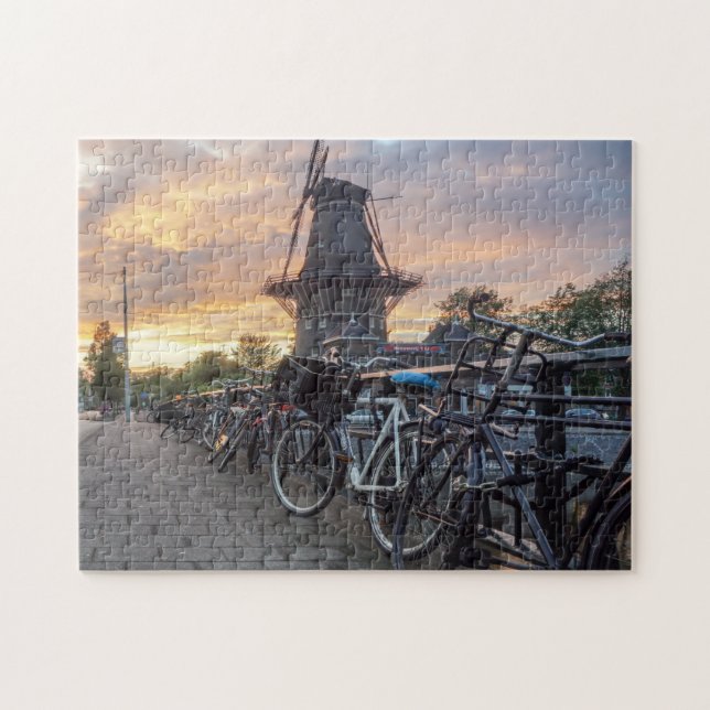 Amsterdams Hollands vindkraftverk. Jigszle Puzzle Pussel (Horisontell)