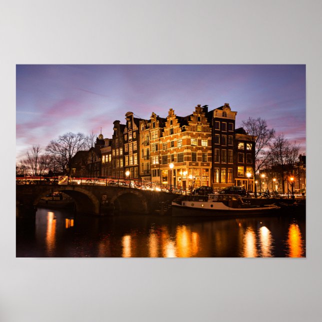 Amsterdams kanal poster vid dusk (Framsidan)