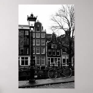 Amsterdams kanal, svart och vitt foto poster