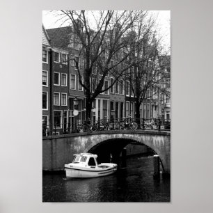 Amsterdams kanal, svart och vitt foto poster