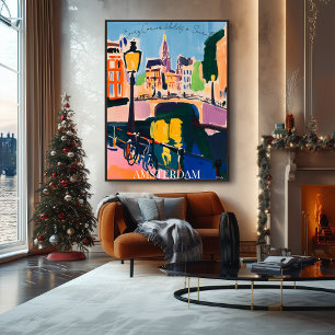 Amsterdams kanaler och cyklar i fauvistisk konstst poster