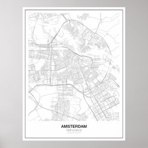 Amsterdams minimalistiska Karta Poster (stil 2)