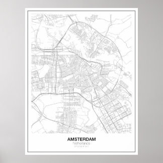Amsterdams minimalistiska Karta Poster (stil 2)