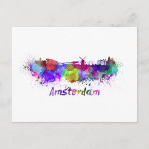Amsterdams skylt i vattenfärg vykort