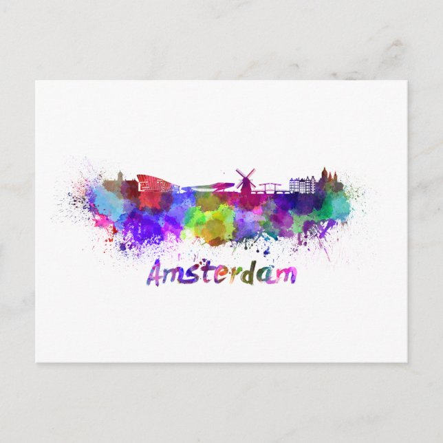 Amsterdams skylt i vattenfärg vykort (Framsida)