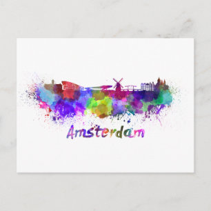 Amsterdams skylt i vattenfärg vykort