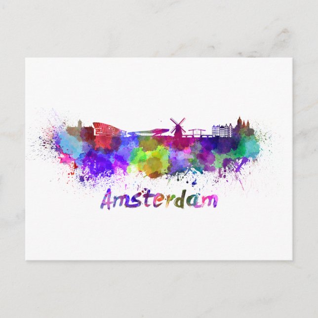 Amsterdams skylt i vattenfärg vykort (Framsida)