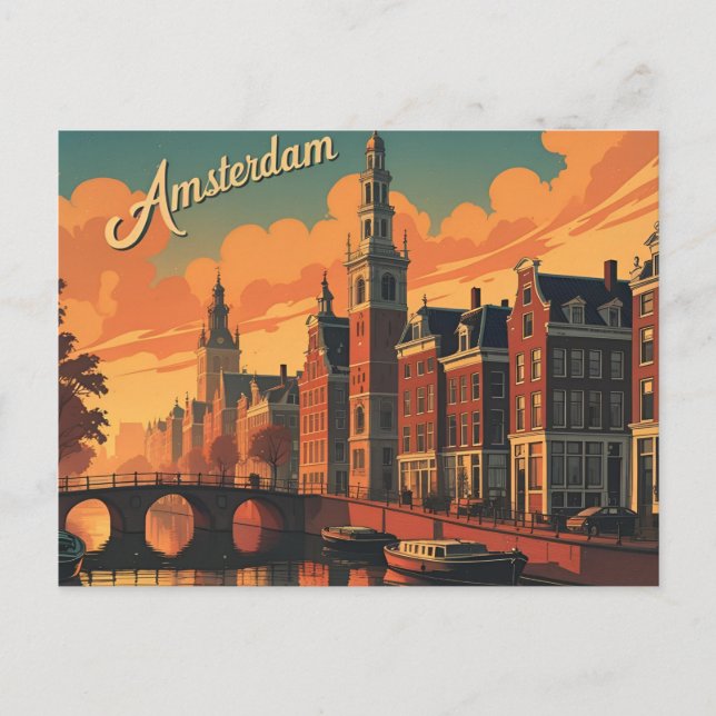 Amsterdams solnedgång Siluett Vykort (Framsida)