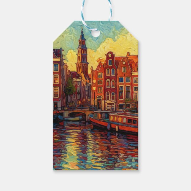 Amsterdams solnedgångsglöd | Konstnärlig holländsk Presentetikett (Framsidan)