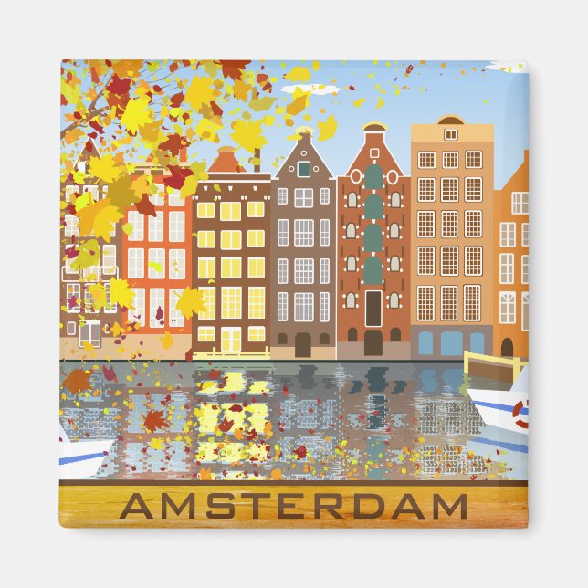 Amsterdams stadskanal Höst Färgfyllning Magnet (Framsidan)