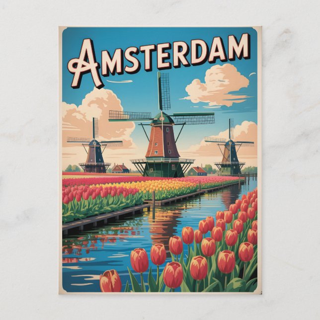 Amsterdams tulpanvintage vykort (Framsida)