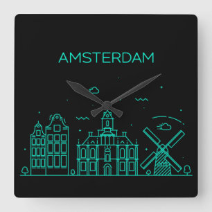Amsterdamskylten Fyrkantig Klocka