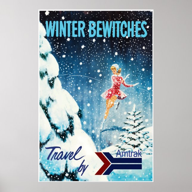 AMTRAK vinter järnvägsresor affisch (Framsidan)