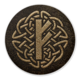 Amulett för forntida metall för Fehu runa prägl Knopp