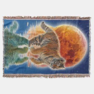 Amur Tiger Unge & Måne Wildlife Fantasy Art Filt