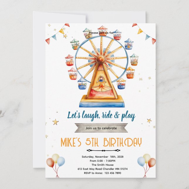 Amusement Park Birthday Invitation  Inbjudningar (Framsida)