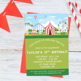 Amusement Park Birthday Party Invitation Inbjudningar