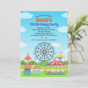 Amusement Park Funfair Childs Birthday Party Inbjudningar