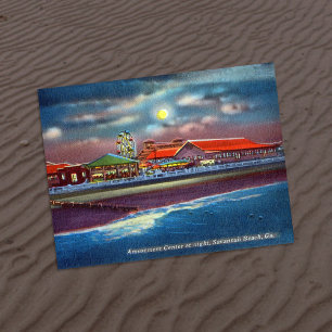 Amusement Park Night Tybee Island Beach Historic Vykort