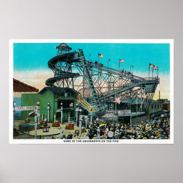 Amusement Rides at Pike, Long Beach Poster (Framsidan)