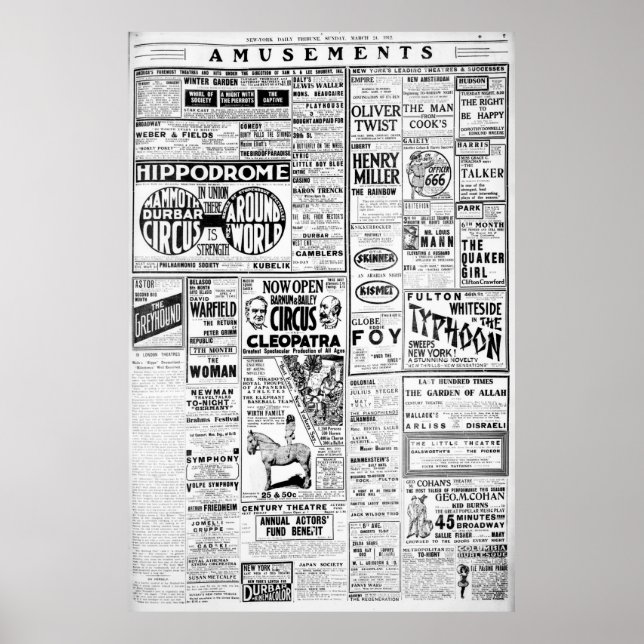AMUSEMENTS Barnum Bailey Eddie Foy Geo M Cohan Poster (Framsidan)