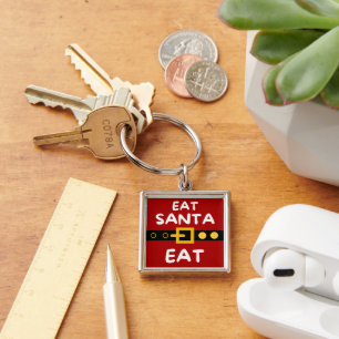 Amusing Eat Santa Eat Fyrkantig Silverfärgad Nyckelring
