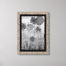 Amusing Flowers and Stems Black-White Canvastryck