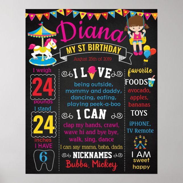 Amuspark Carousel Carnival Birthday Board Poster (Framsidan)