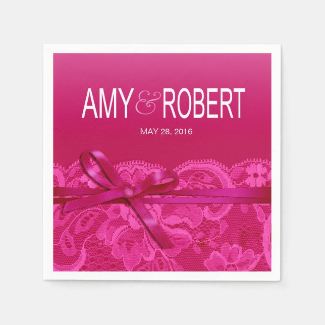 Amy Bows Ribbon & Snöre Bröllop fuschia Pappersservett (Framsidan)
