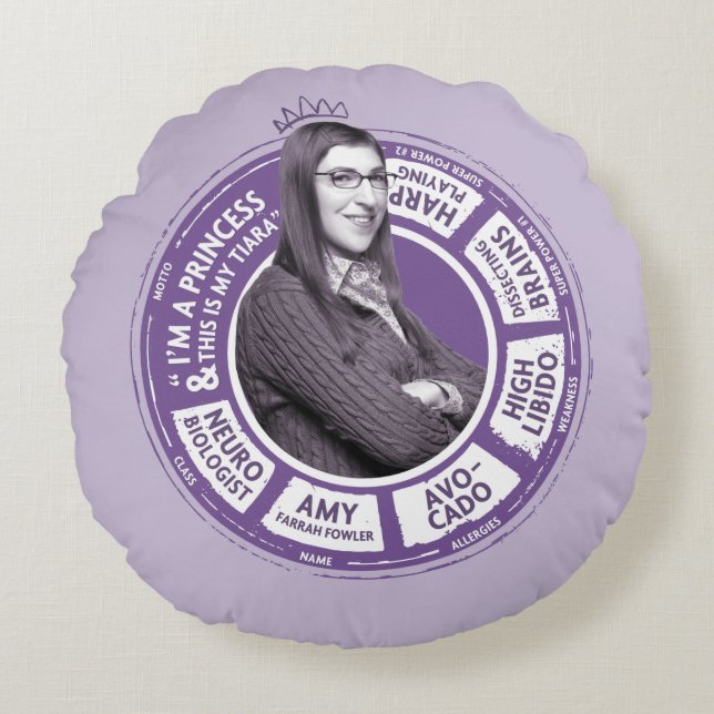 Amy Farrah Fowler Info Graphic Rund Kudde (Framsidan)