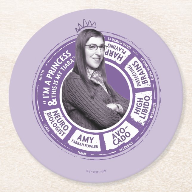 Amy Farrah Fowler Info Graphic Underlägg Papper Rund (Framsidan)