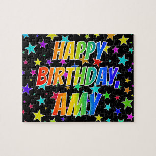 "AMY" Första Namn, Roligt "GRATTIS PÅ FÖDELSEDA Pussel