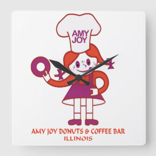 Amy Joy Donuts of Illinois Fyrkantig Klocka