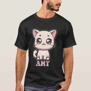 Amy Söt Kitty Katt Design för Flickor Namn Amy T Shirt
