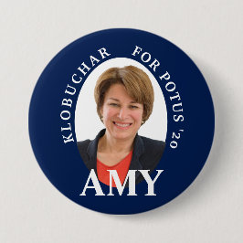 AmyKlobuchar porträtt i blått och vit Knapp
