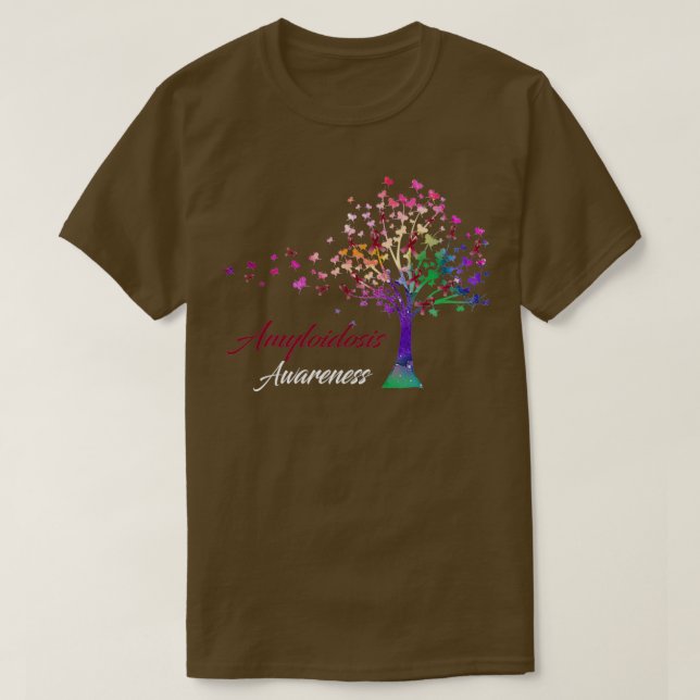 Amyloidosis Awareness Ribbon Träd Support Amyloido T Shirt (Design framsida)
