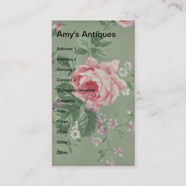 Amy's Antiques, Vintage Blommigt Visitkort (Framsida)