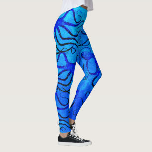 Amys bläckfiskblått på blått - damasker leggings