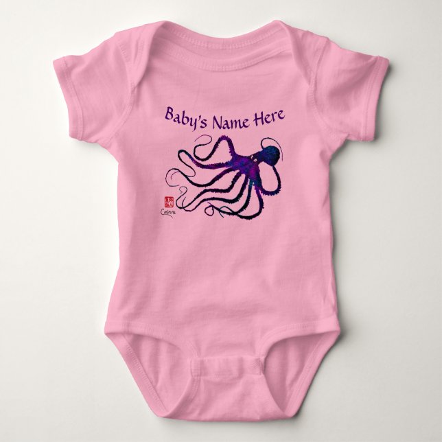 Amy's Octopus In Lila - Baby Bodykostym T-shirt (Framsida)
